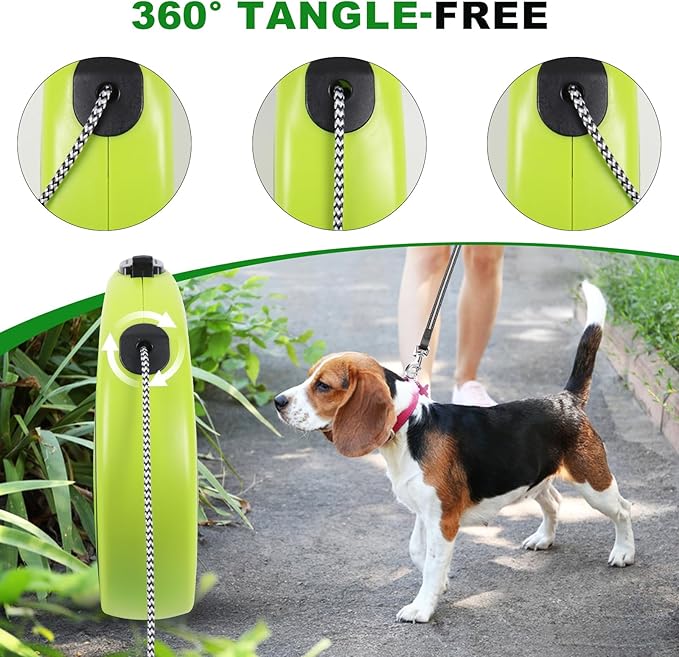 30FT Retractable Dog Leash 30 FT，360° Tangle-Free Dog Walking Leash forMedium and Large Dogs up to 77 lbs one-Hand Brake, one-Button Pause, Lock（Green）