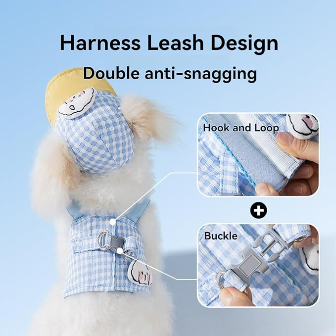 Cat Puppy Costume Leash Harness Baseball Cap 3PCs Set Cute Pet Accessories Multiple Sizes for Cat Small Dog (brownLeash+Harness+Cap 3p,Large)