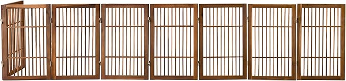 Pet Dog Gate Strong and Durable Freestanding Folding Acacia Hardwood Portable Wooden Fence Indoors or Outdoors by Urnporium (Brown Pet Gate, 8 Panel 30" Tall)