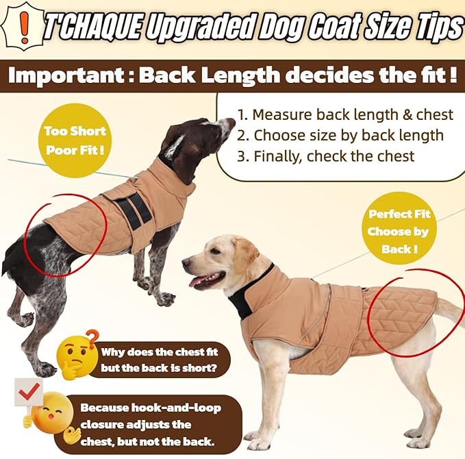 Outdoor Classic Quilted Upgraded Dog Winter Coat, Waterproof & Warmth Coats for Extra Large Dogs, Easy On & Off Jacket Chest Adjustable, Thick Pet Jackets for Great Dane Doberman(Khaki, 3XL)