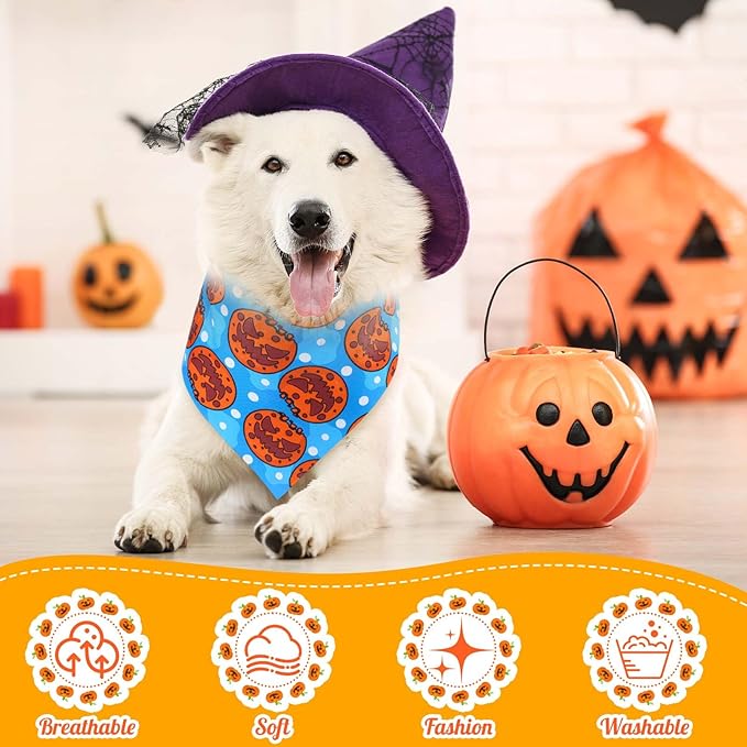 Geyoga 240 Pcs Halloween Dog Bandanas Bulk Thanksgiving Pet Bandanas Adjustable Fall Triangle Dog Grooming Scarf Bibs Kerchief for Small Medium Large Cats Pet Costume A(Halloween)