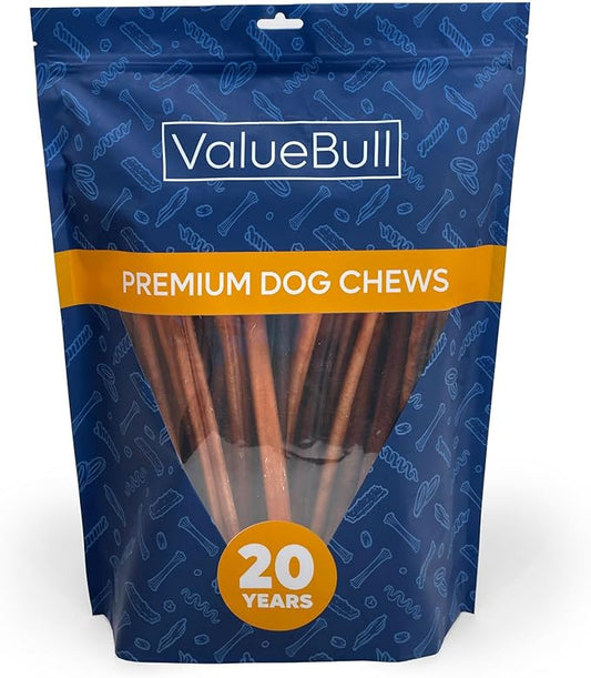 ValueBull Bully Sticks for Dogs, Medium 12 Inch, 50 Count - All Natural, Grass Fed, Single Ingredient, Long Lasting Dog Treats