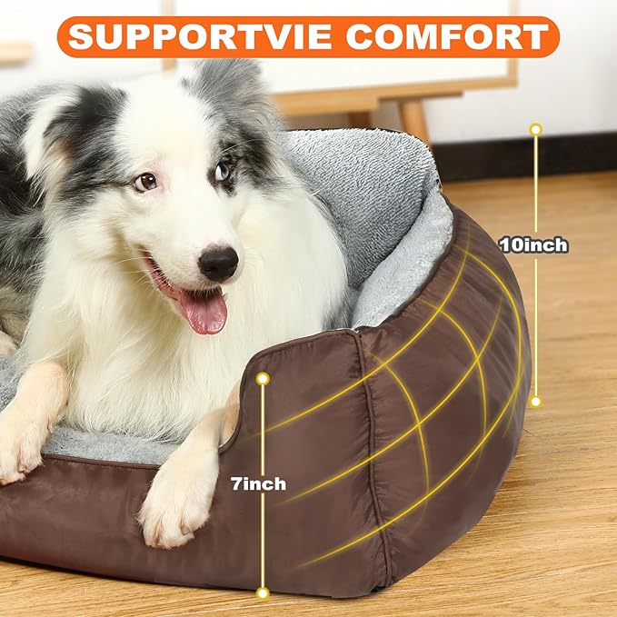 Medium Dog Beds, Calming Anti-Anxiety Pet Bed for Small Dogs, Dog Beds for Small and Medium Pets with Non-Slip Bottom, 28”x20”x7”, Brown