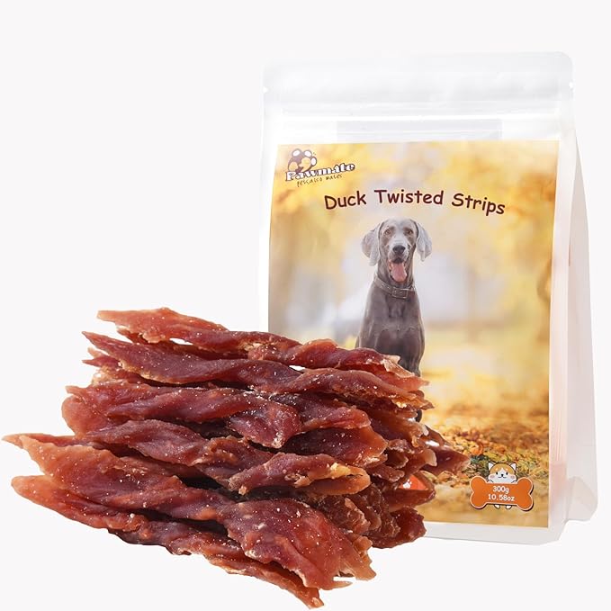 Duck Jerky Dog Treats, Natural Healthy Duck Twisted Strips with 1% Taurine, High Protain Low Fat Dog Training Rewards Treats for Small Medium Large Breeds, 10.6oz