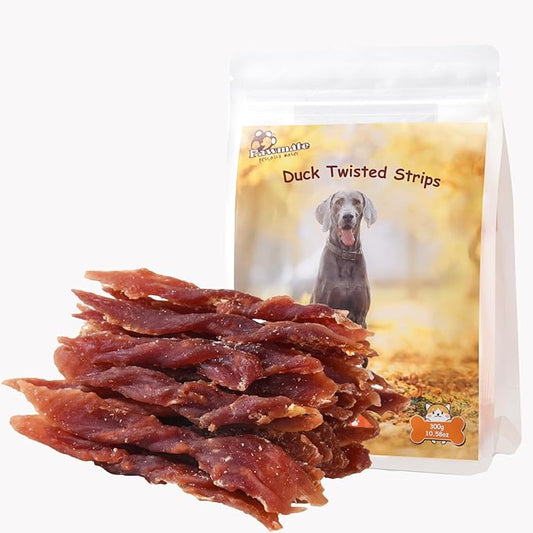 Duck Jerky Dog Treats, Natural Healthy Duck Twisted Strips with 1% Taurine, High Protain Low Fat Dog Training Rewards Treats for Small Medium Large Breeds, 10.6oz