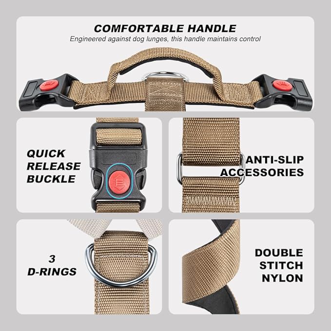 TSPRO Heavy Duty Premium Tactical Dog Harness for Large Dogs, No Pull, Adjustable Fit, Quick-Release Buckle, Padded Handle, Perfect for Hiking, Walking, Running & Training (Black M 25)