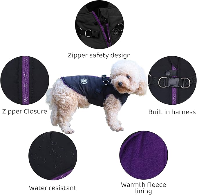 Norbi Winter Dog Jacket with Built-in Harness - Adjustable Warm Coats for Small, Medium, Large Dogs - Cold Weather Protection