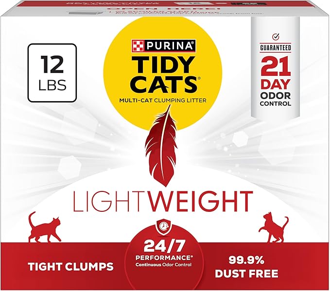 Purina Tidy Cats Lightweight, Low Dust, Clumping Cat Litter Odor Control 24/7 Performance Multi Cat Litter - 12 lb. Box