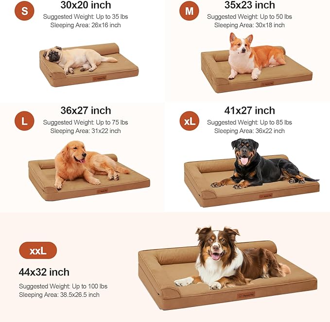 Orthopedic Dog Bed Medium Size Dog, Memory Foam Pet Bed for Small and Medium Dogs, Removable and Washable Microsuede Cover, TPU Waterproof Liner, Nonskid Bottom, 30x20x6 Inches, Khaki