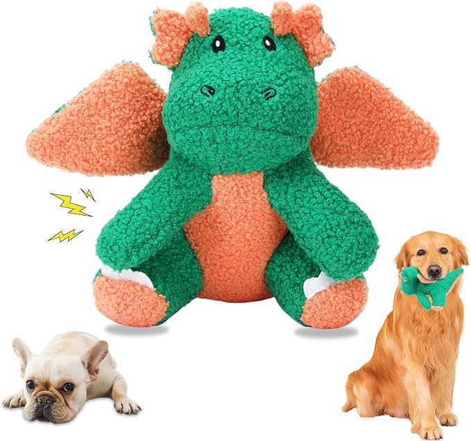 3-Layered Stuffed Dog Toys for Medium Large Dogs, Large Plush Squeaky Dog Toys to Keep Them Busy for Small Medium Large Breed, Cute Animals Puppy Teething Chew Toys - Dinosaur L