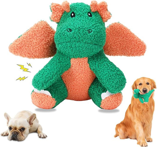 3-Layered Stuffed Dog Toys for Medium Large Dogs, Large Plush Squeaky Dog Toys to Keep Them Busy for Small Medium Large Breed, Cute Animals Puppy Teething Chew Toys - Dinosaur L