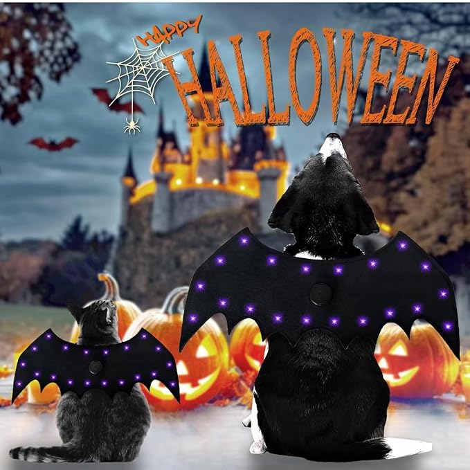 Luminous 20 LED Lights with bat Wings, Suitable for Halloween pet Costumes for Cats and Dogs, 4 Lighting Modes, Suitable for Different Body Types