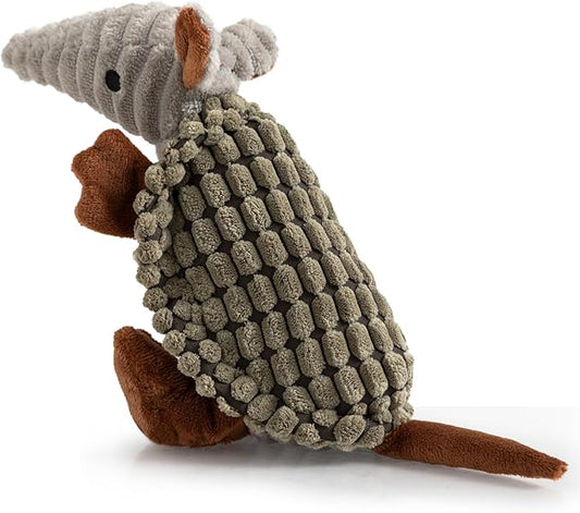 Hollypet Plush Dog Squeaky Toy Stuffed Armadillo Animal Pet Puppy Chew Toys with Clean Teeth for Small Medium Large All Breed Sizes Dogs, Olive Drab, 8 in