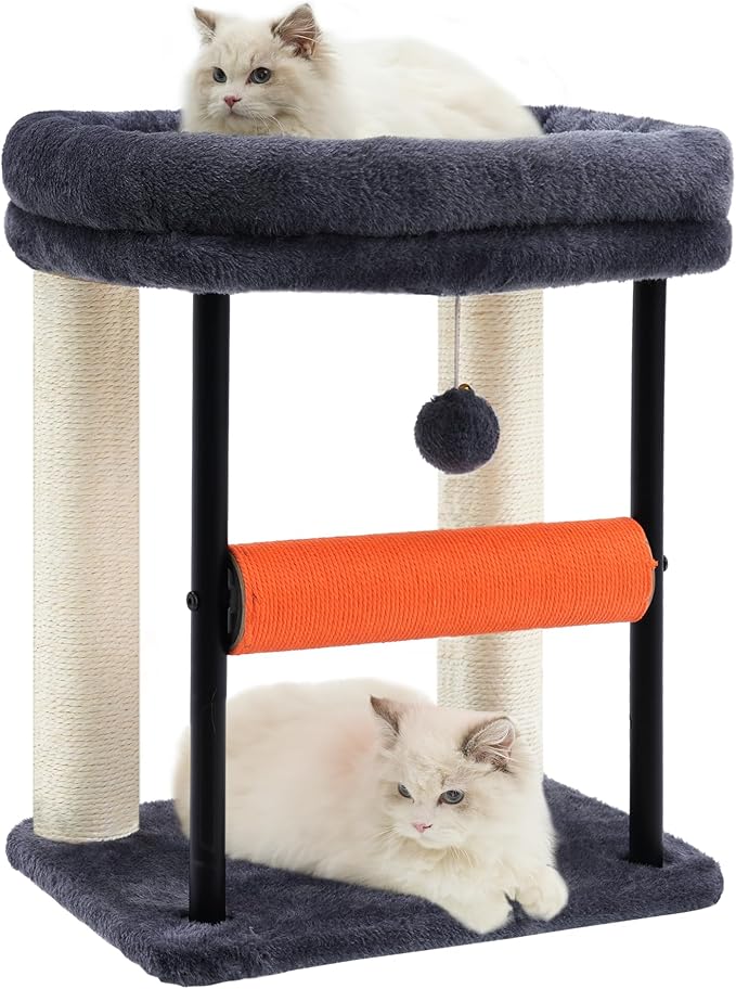 Hey-brother Cat Tree, Cat Scratching Posts with Bed, Sturdy Tower with Fully Sisal-Wrapped Columns and Plush Toy Ball for Indoor Kittens, 18.9 inches, Smoky Gray MPJ010SG