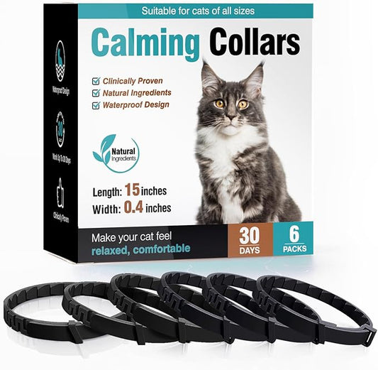 Calming Collar for Cats 6 Pack Cat Calming Pheromones Collar Stress and Anxiety Relief for 30 Days Pheromone Collars Adjustable Calm Care Products Anti Aggression Stop Meowing Relaxer for Cats in Heat