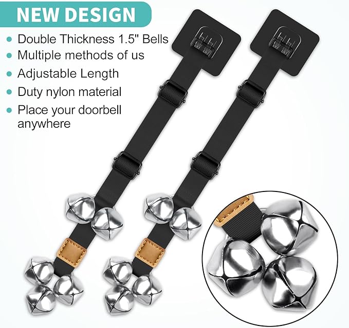 2 Pack Dog Bells to Go Outside Dog Door Bell Premium Quality Buckle Adjustable Dog Bell Dog Attached to doorknob or Anywhere Near The Door, Length and Height Adjustable