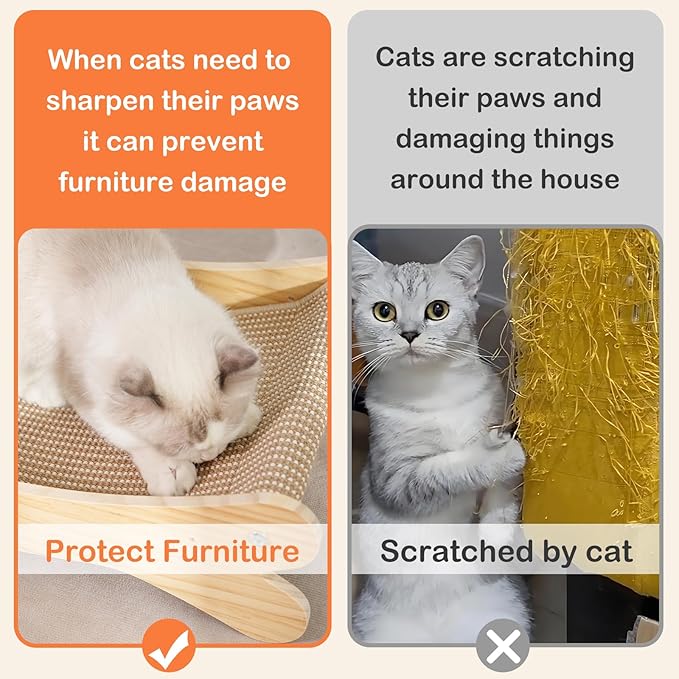 Cat Scratcher Bed Natural Sisal Cat Scratch Chair Hammock 27.5 Inch Extra Large Scratching Post Lounger Pad with Large Sisal Toy Ball for Indoor Cats