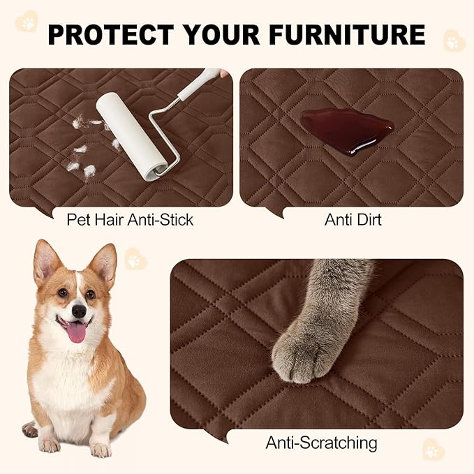 Smiry Waterproof Dog Blanket, 82x102 Inch Soft Pet Bed Cover Reversible, Washable Sofa Couch Furniture Protector for Small Medium Large Dog Puppy Cat, Brown/Chocolate