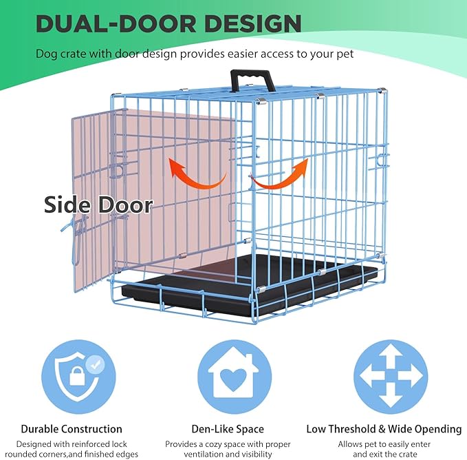 BestPet | Dog Crate | 18" | Blue | Foldable Metal Kennel with Single Doors, Secure Slide-Bolt Latches, Leakproof Tray | Portable Dog Cage for Small Breeds | for Travel, Indoor & Outdoor Use