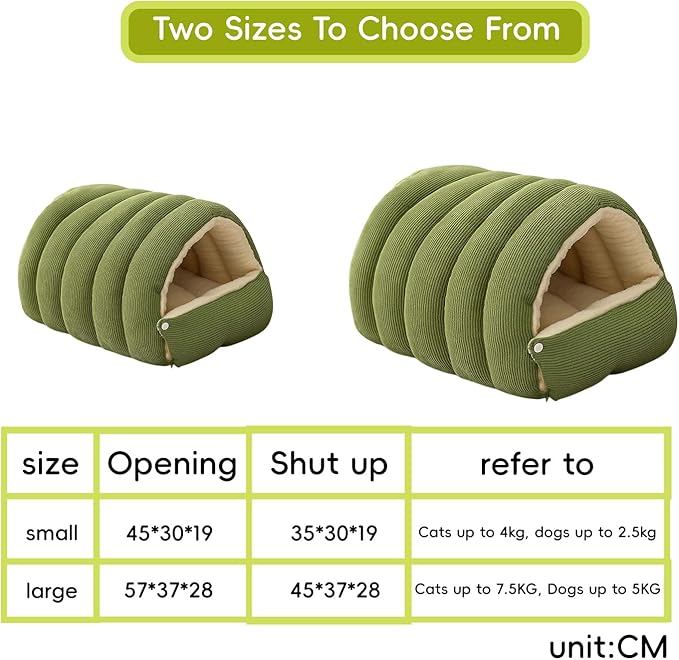 Cutypet Winter Cave, Cutypet Cat Winter Cave, Cute Cat Beds for Indoor Cats, Disassembled Design for Easier Cleaning, with Hair Remover, Suitable for Cats and Small Dogs (Green, Large)