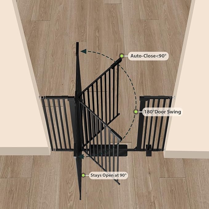 67" High Extra Tall Cat Gate for Doorway, 29.5-49.21" Extra Wide Pet Gate Pressure Mounted Baby Gates for Dogs Pets, Easy Walk Through Cat Proof Gate(Black)