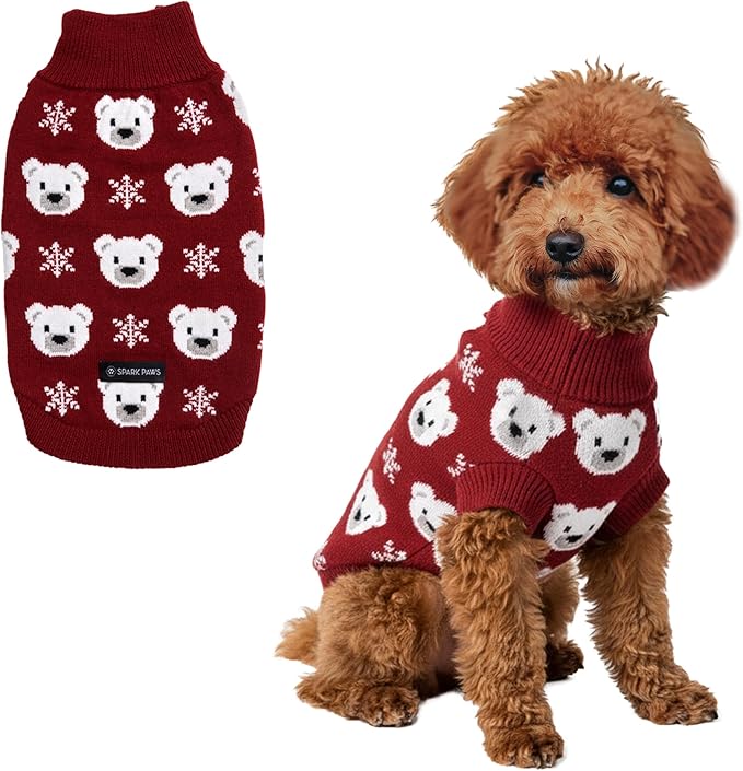 Spark Paws Christmas Dog Sweater – Ultra Soft Holiday Knit Sweater for Small, Medium & Large Dogs, Cute Pet Sweater for French Bulldogs & Big Dogs, Easy Potty V Cut Design Jacket - (Polar Bear, 2XL)