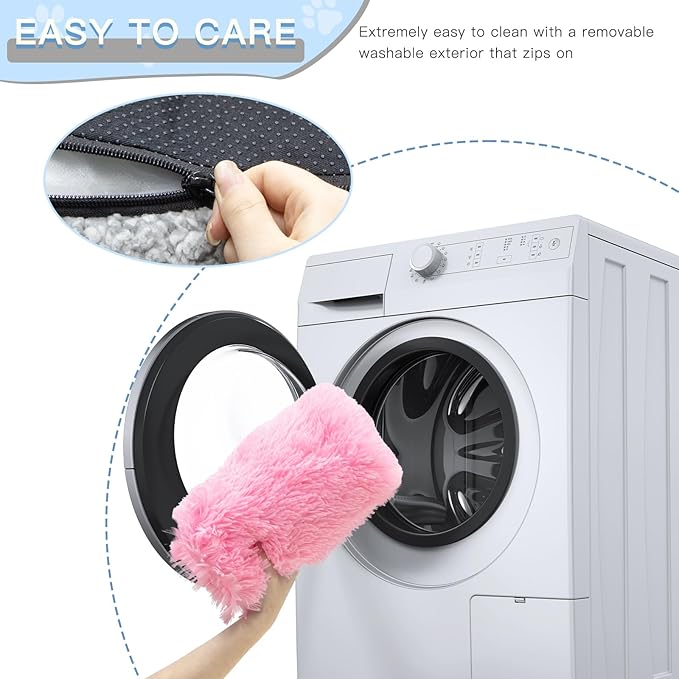 Cat Couch Bed for Indoor Cats, Calming Pet Sofa Puppy Sleeping Bed with Removable Washable Cover, Cute Dog Couch and Kitty Lounge Chair for 18lbs Cat & Small Dogs(Plush Pink)