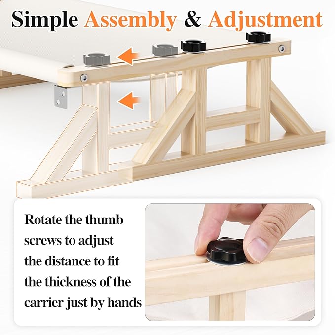 Tresbro 2-IN-1 Cat Window Perch & Elevated Cat Hammock, 26''L × 15.7''W × 10.2"H Wooden Frame Pet Bed for Large Indoor Cats, Easy Setup, Adjustable, No Drilling, Cats Seat for Window, Bedside, Ground