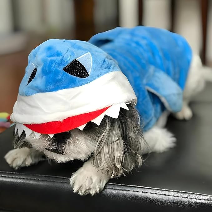 NACOCO Dog Shark Costume Cute Pet Clothes Halloween Holiday Coat Hoodie for Cats and Dogs (Blue, XS)