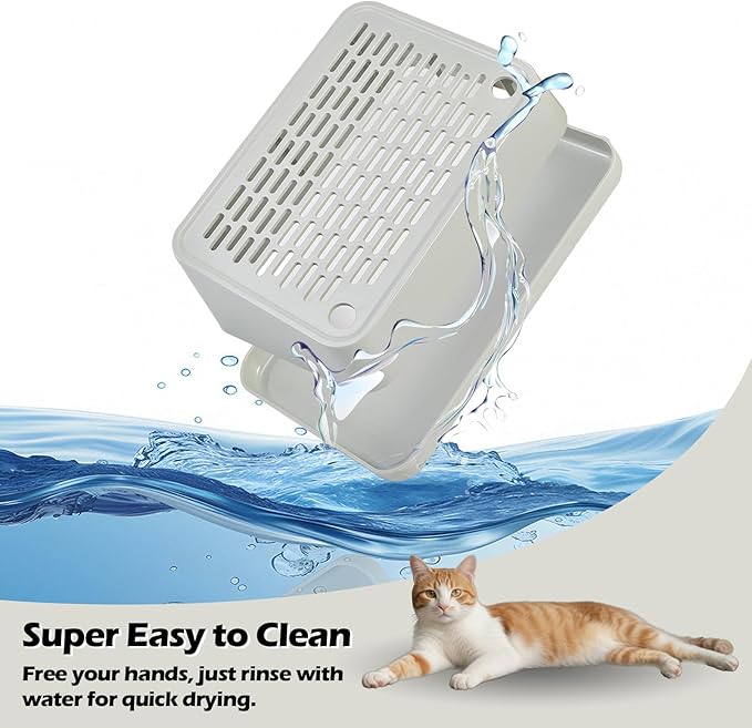 SpaceTime Elevated Cat Litter Mat for Litter Box,Trapping Litter Ramp/Steps for Floor Indoor,Washable Easy Cleaning Cat Pad with Filter Function,Suitable for Kitty & Senior Cats (Grey)