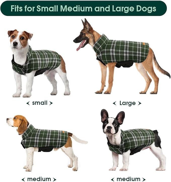 Kuoser Warm Dog Coat, Waterproof Dog Jacket for Extra Large Dogs, Adjustable Durable XL Doggie Winter Coat Reversible Cozy Puppy Cold Weather Apparel from Small to Large Breed, Green XL