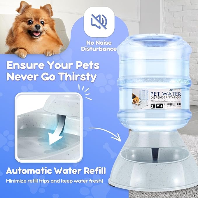 Flexzion Gravity Pet Water Dispenser Drinking Station for Dogs Cats (3 Gallon) Automatic Replenish Waterer for Small Large Breed Dog Cat,Feeding Watering Fountain Supplies Bottle Dish Bowl