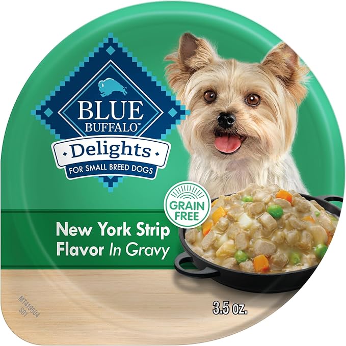 Blue Buffalo Delights Small Breed Natural Wet Dog Food, NY Strip Flavor in Gravy, 3.5-oz Cups, 12 Count