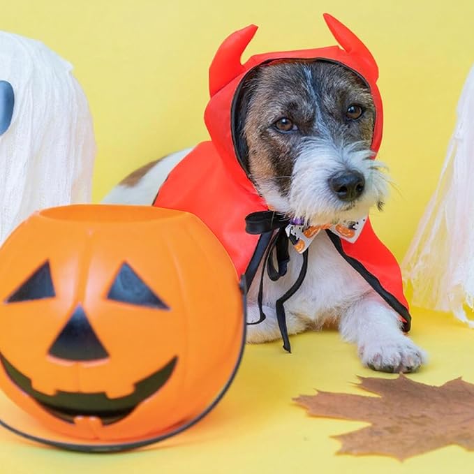 Threetols Pet Vampire Cloak Cape Costume Clothes, Adjustable Red Black Pets Devil Accessories Outfit Decor Cowl for Small Cats Dogs Animals Halloween Party Pets Cosplay