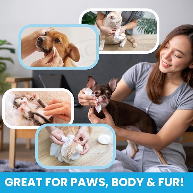 FPN Pet Cleaning Wipes – Unscented Bamboo Grooming Wipes for Dogs & Cats – No Alcohol or No Harsh Chemicals – Soft – 7x8 in (4 CT)