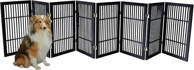 Pet Dog Gate Strong and Durable Freestanding Folding Acacia Hardwood Portable Wooden Fence Indoors or Outdoors by Urnporium (Black Pet Gate, 8 Panel 30" Tall)