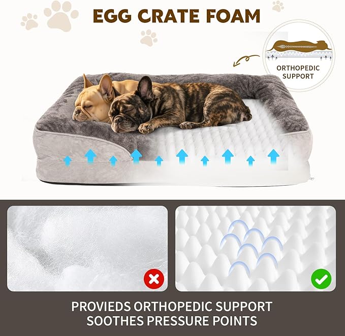 Dog Bed Medium to Large Dogs - Waterproof Couch with Removable Washable Cover and Egg Crate Foam Comfort Cage Beds Zipper Non-Slip Bottom Pad Bite-Proof