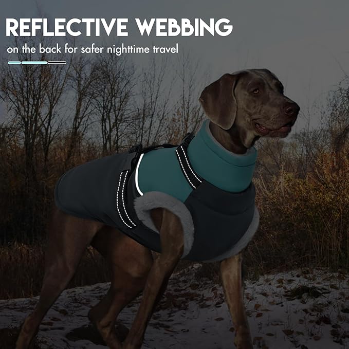 Large Dog Jacket - Built-in Harness, Waterproof & Windproof, Fleece Lined, Perfect for Snow & Winter