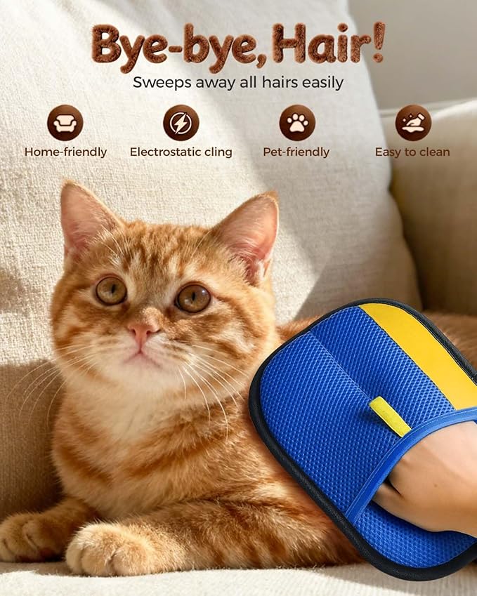 Pet Hair Removal Glove, Thickened Electrostatic Pet Hair Remover Glove for Cats & Dogs, Reusable Powerful Cat Grooming Gloves, Pet Hair Remover Tool for Clothing, Couch, Furniture, Car Seats (Blue)