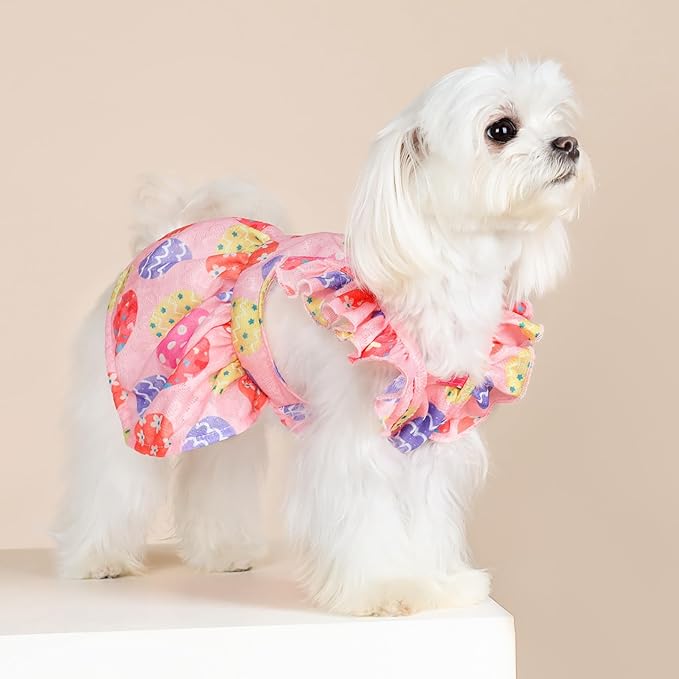 Fitwarm Easter Egg Dog Dress, Holiday Dog Clothes for Small Dogs Girl, Pet Easter Outfit, Pink, Yellow, Purple, XS