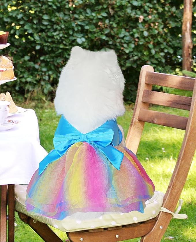 Dog Dress, Dog Silk Tulle Dress, Cute Princess Puppy Dresses with Bow, Lace Pet Birthday Party Outfit Dogs Tutu for Small Dogs, Lovely Puppy Clothes for Chihuahua Teacup Yorkie