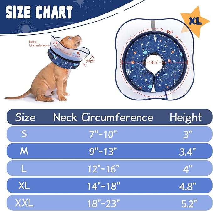 Elevated Inflatable Dog Cone Collar to Stop Licking, Dog Donut Collar After Surgery, Soft Pet Cone Alternative for Small Medium Large Dogs