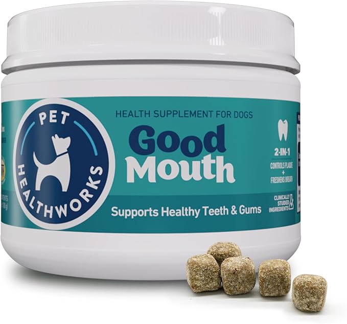 Good Mouth Dental Chews for Dogs – Controls Plaque & Tartar, Promotes Fresh Breath, Supports Gum & Oral Health – Clinically Studied, Cheeseburger Flavor, No Mess, 60 Soft Chews