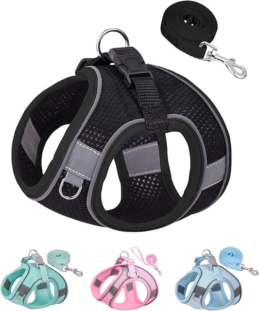 SOLMOONY Dog Harness for Small Medium Large Dogs No Pull, Puppy and Leash Set, Dogs, Step in Harness, mesh Harness. (Black, L)