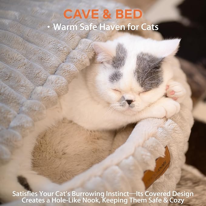 CHEERPALS Cat Bed Cave for Indoor Cats, Washable Round Cat Bed Soft Fluffy Pet Bed for Kitty, Puppy and Small Dog(Khaki)