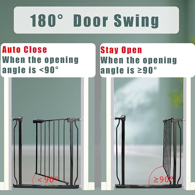 Heavy Duty Baby & Dog Safety Gate 86-104.7 Inch, Black Metal, Pressure Mounted No Drilling Pet Gate for Large Openings