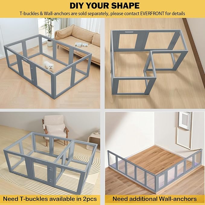 Clear Dog Play Pen - Easy Assemble Durable Plastic Acrylic Dog Playpen - Dog Playpen Indoor, Puppy Playpen, Cat Playpen, Small Animal Playpen, Dog Play Pen Indoors (Grey, 23.6" H, 10PCS)