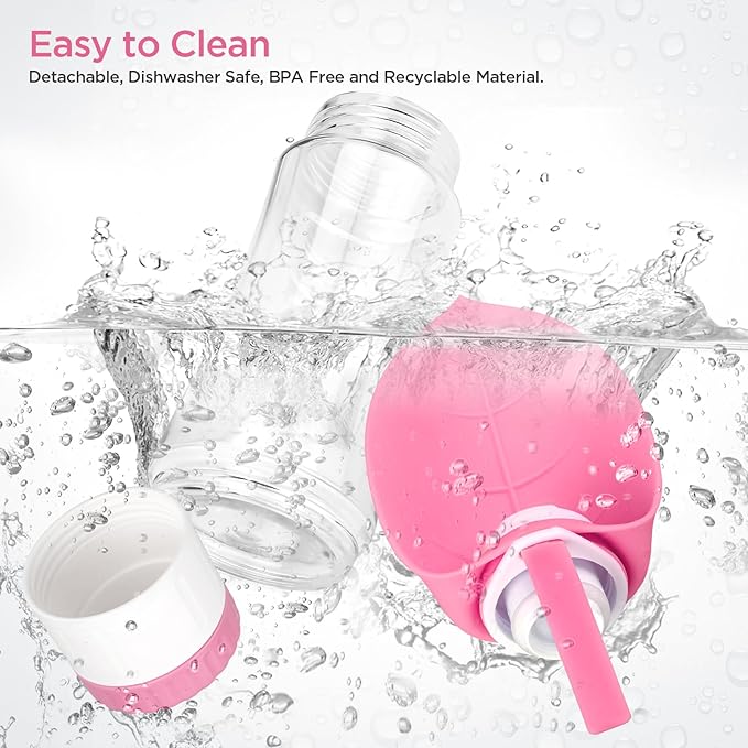 Dog Water Bottle, Pet Water Bottle with Food Container and Drinking Feeder, Leak Proof, BPA-Free, Portable Foldable Puppy Water Cup Dispenser for Outdoor Walking, Travel, Hiking Small Pink
