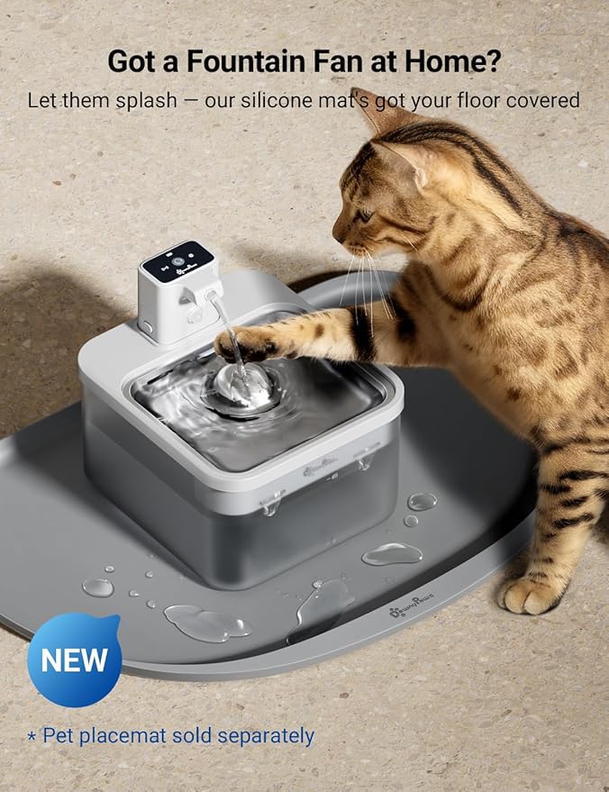 DownyPaws Battery Operated Cat Water Fountain Stainless Steel, 84oz/2.5L Fursink Wireless Pet Water Fountain for Cats Inside, Automatic Dog Water Dispenser with Faucet, Quiet Pump, BPA-Free, White