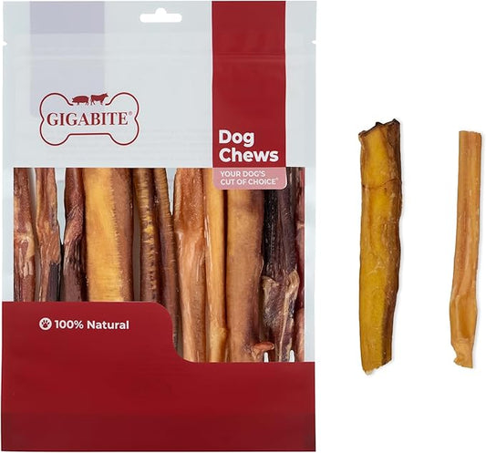 GigaBite Single Ingredient All Natural Free Range Bully Treats and Chews - Bully Sticks/Bladder Sticks/Beef Esophagus by Best Pet Supplies - Bully Sticks (Regular 6"), 1 Pound